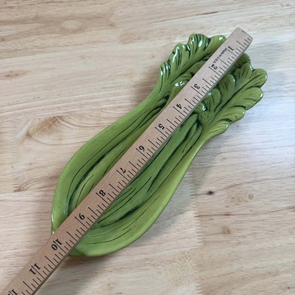 Vintage Green Ceramic Celery Dish Kitchen Decor Tableware Vegetable Tray Mid Mod